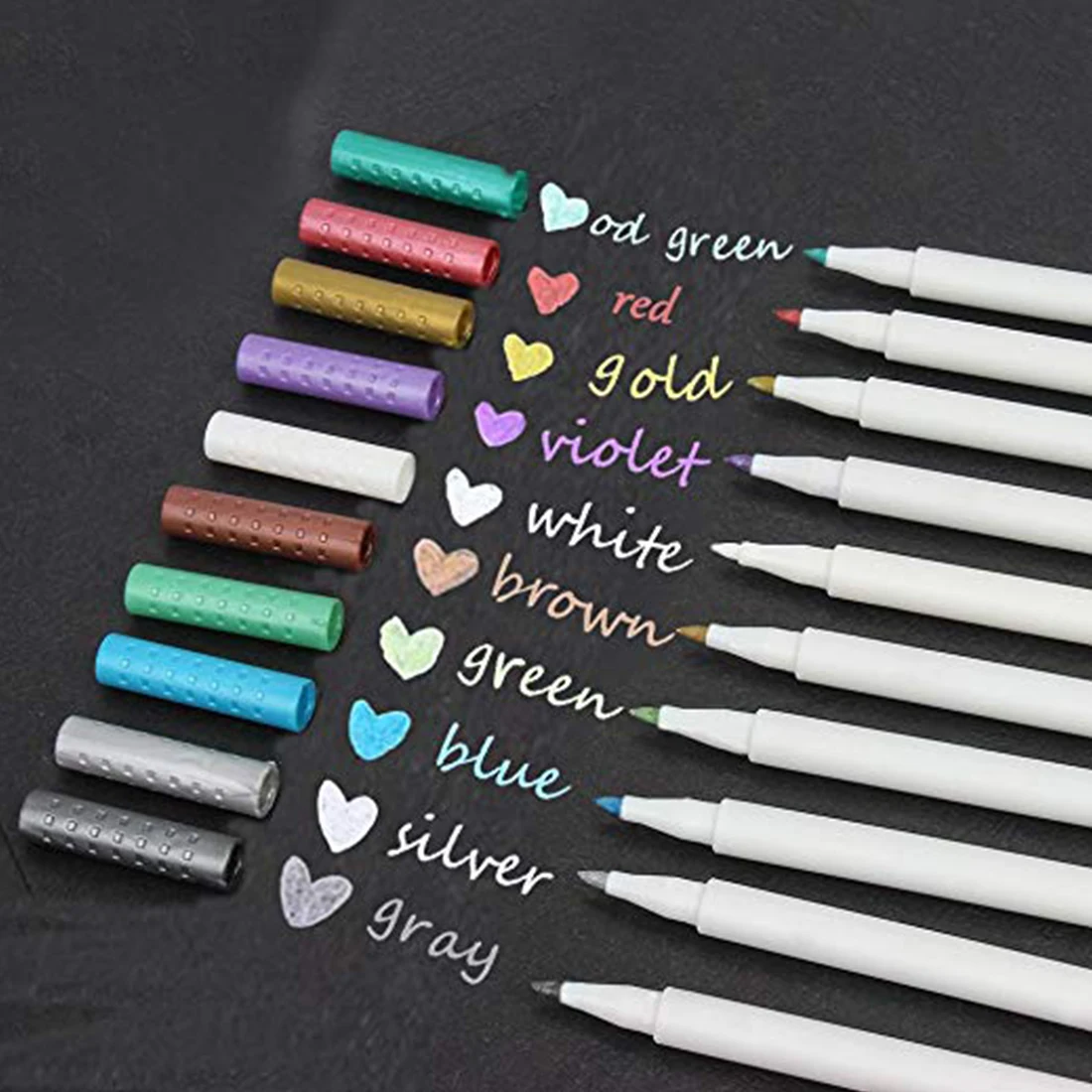 Metallic Calligraphy Marker Pens, Metallic Painting Pen Set of 10 Assorted Colors Round Tip for Birthday Greeting Gift Valentine