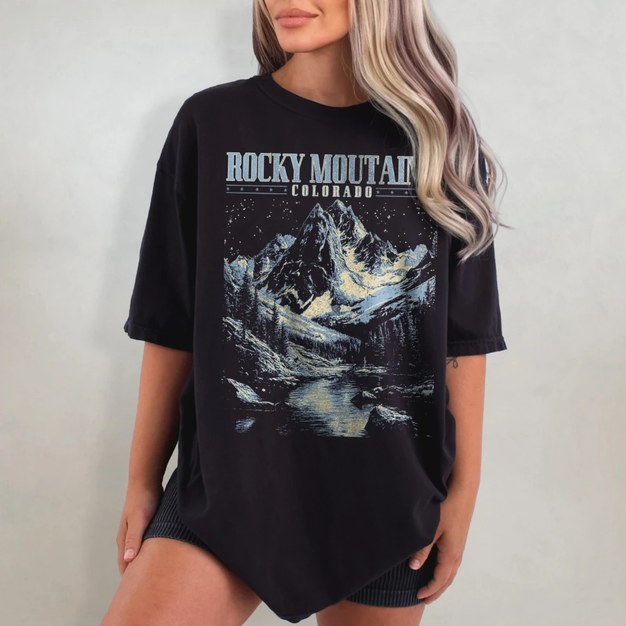 Rocky Mountains Shirt Retro T-Shirt Colorado Tshirt, Oversized National Park T Shirt, Nature Graphic Tee, Outdoor Hiker Tee
