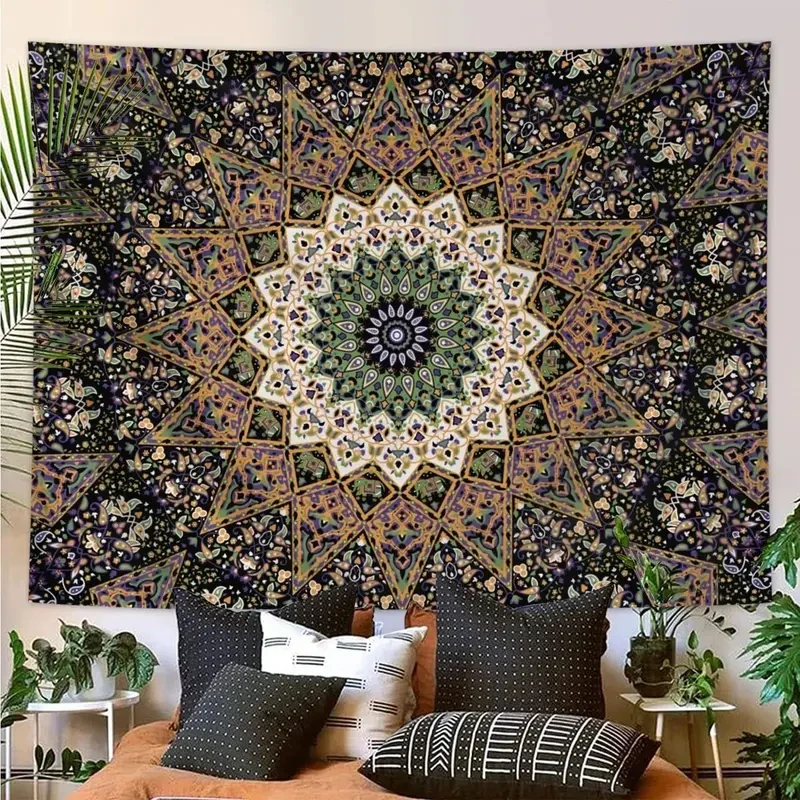 VIKAMA Vintage Boho Mandala Tapestry, Ethnic Geometric Print Wall Hanging for Bedroom, Dorm, Living Room & Hippie Home Decor
