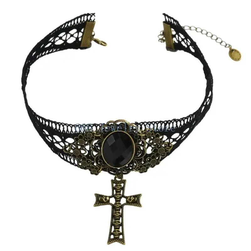 F2TD Unique Gothic Lace Necklace in Alloy for Fashionable Mysterious Appearance