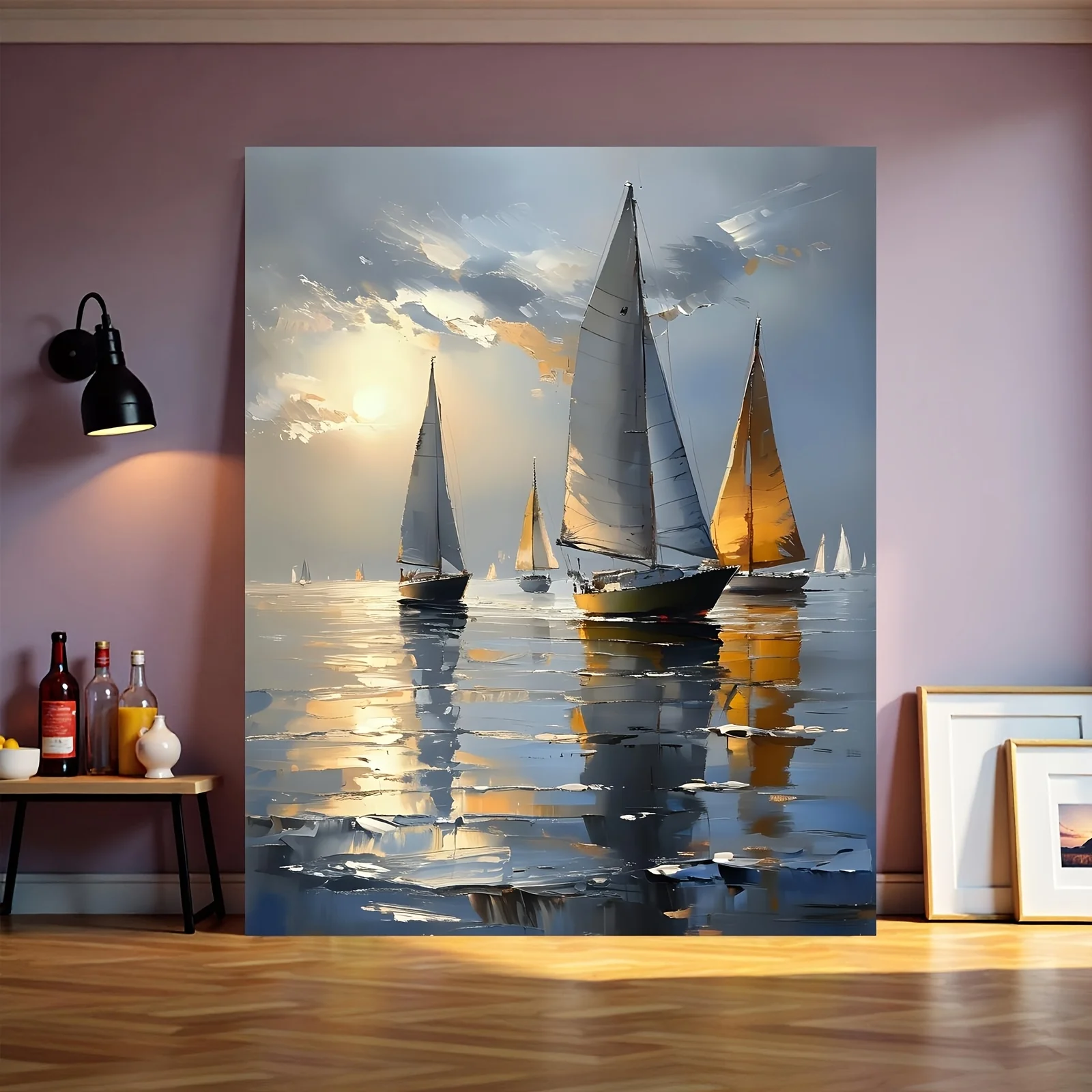 Frameless Sailboat on the Sea Landscape Posters, Modern Home Living Room, Bedroom Decor, Wall arts, Canvas Print