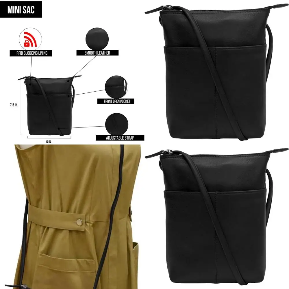 

Кожаная мини-сумка через плечо с защитой от RFID для женщин с регулируемым ремешком