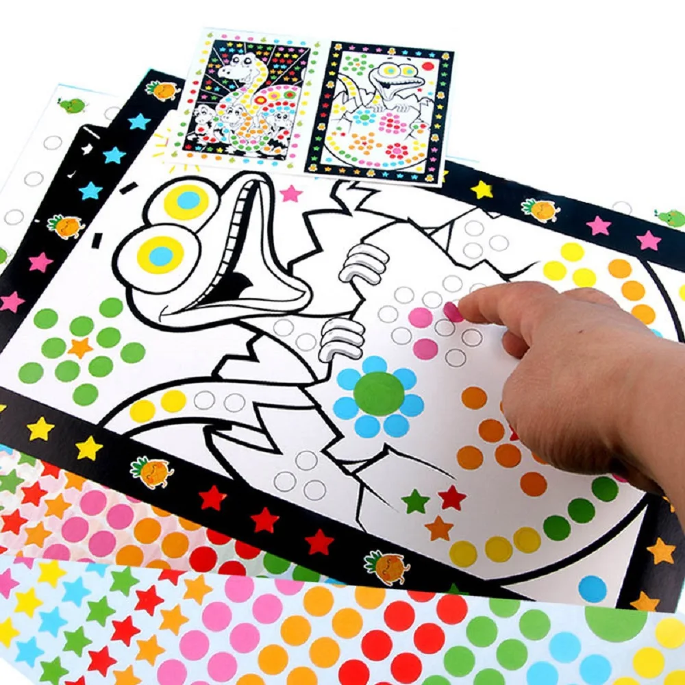 Child Self-adhesive Drawing Stickers Puzzle Dot Drawing Mosaic Animal Princess Children Game DIY Dot Star Art Craft Training Toy