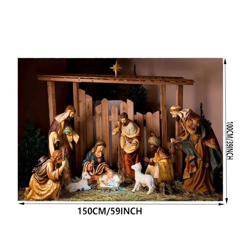 1.5 * 1M vinyl Nativity stable background fabric Christmas party home interior and exterior decoration