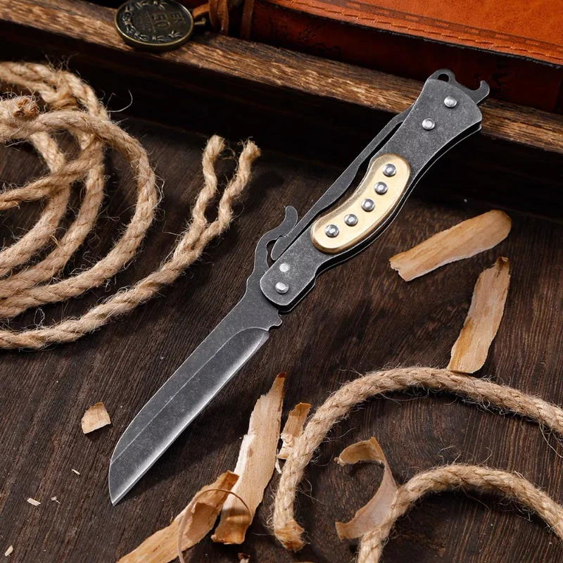 5CR13 Нержавеющая сталь Острый маленький складной нож в стиле ретро Многофункциональный карманный нож Ручные инструменты с открывалкой для бутылок