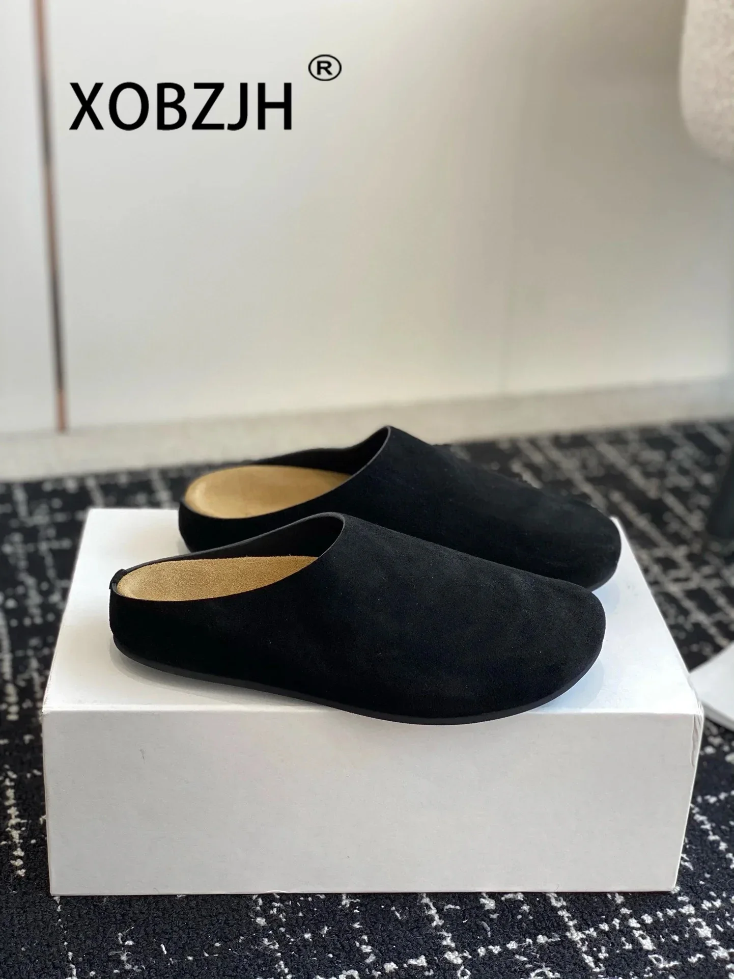 2024 New Flat Slippers Women High Quality KidSuede Mules Shoes Round Toe Casual ComfortSlides Woman Thick Sole Slippers Woman