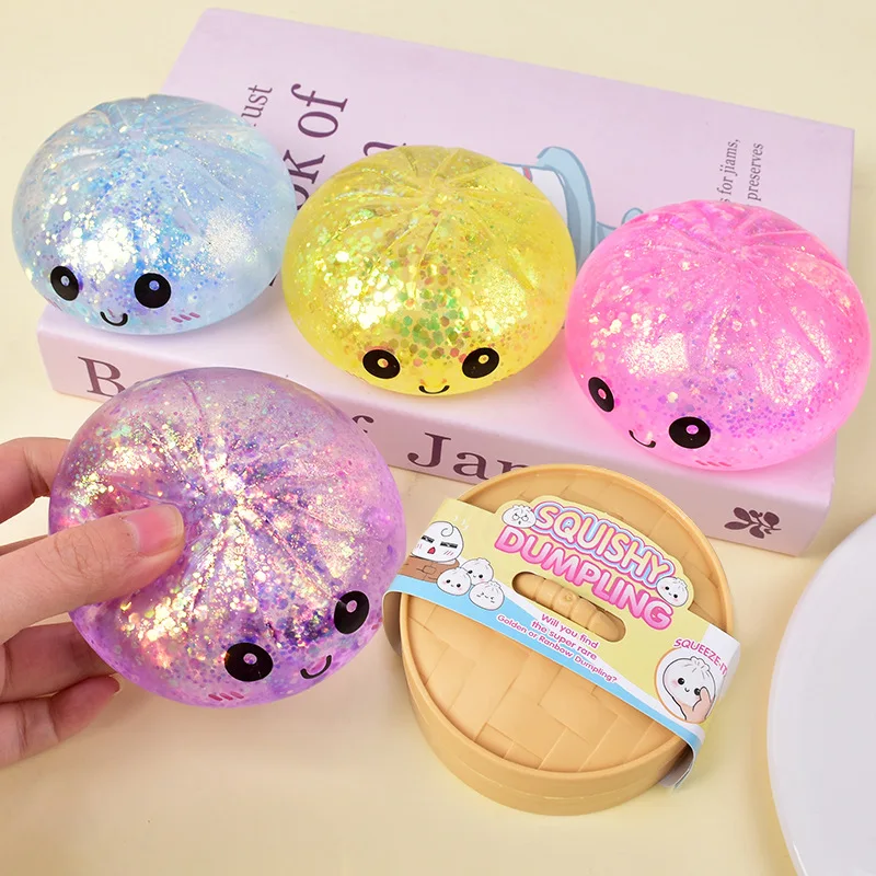 Glitzernde Dumpling Squishies Spielzeug-Box Bun Baozi Dumpling Mystery Box Bunte Lebensmittel-Squishies Sensorisches Fidget-Spielzeug Anti-Stress-Quetschbälle