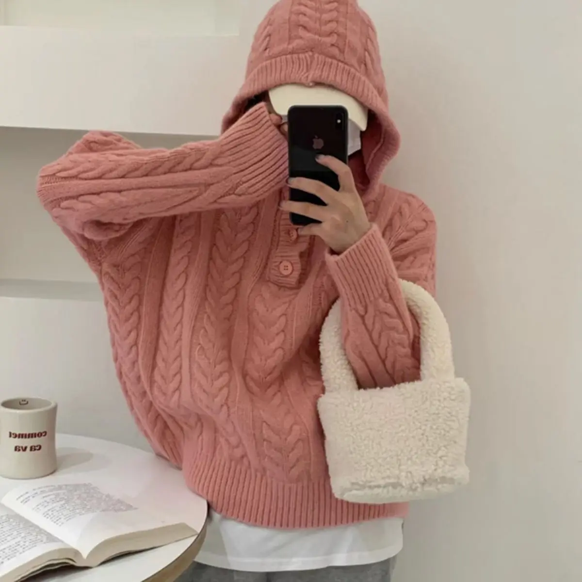 

Twist Knitted Hooded Sweater 2024 Autumn Winter New Thickened Korean Style Loose Lazy Style Pullover Long-Sleeved Tops Women