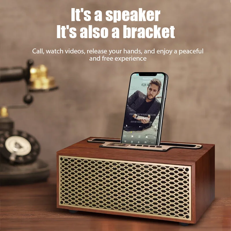 XM 5-barra Retro de madera con Bluetooth, Subwoofer estéreo de alta fidelidad, portátil, Radio FM, soporte para teléfono móvil