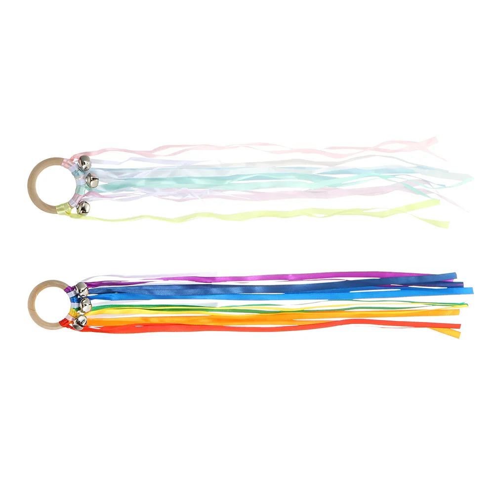 

2Pcs Ribbon Circle Colorful Rainbow Streamer Early Educational Bell Ribbon Twirler Enhance Coordination Fun