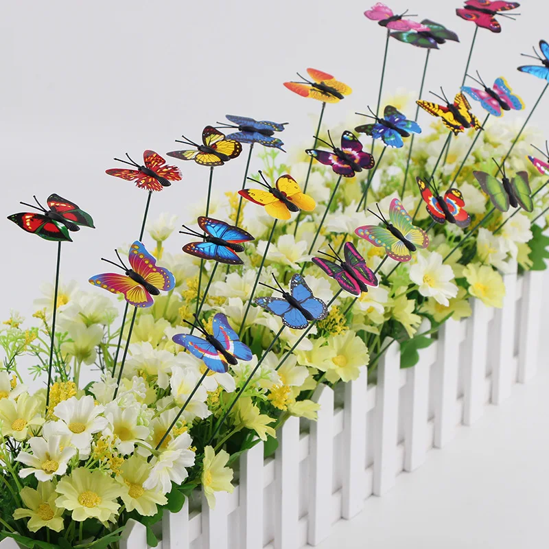 50-10Pcs Simulation Butterfly Colorful Butterfly Stakes Home Garden Yard Plant Flower Pot Multi-purpose Butterfly Decoration