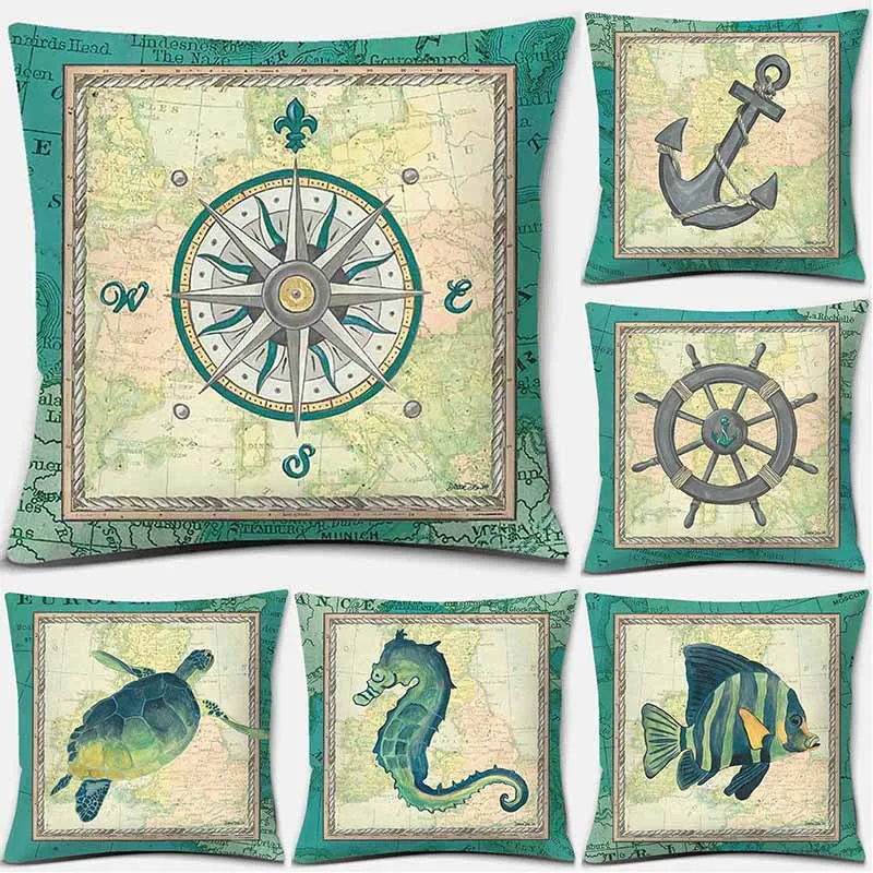 

Seahorse rudder printing square pillow cushion cover car sofa office chair pillowcase simple home decoration ornaments