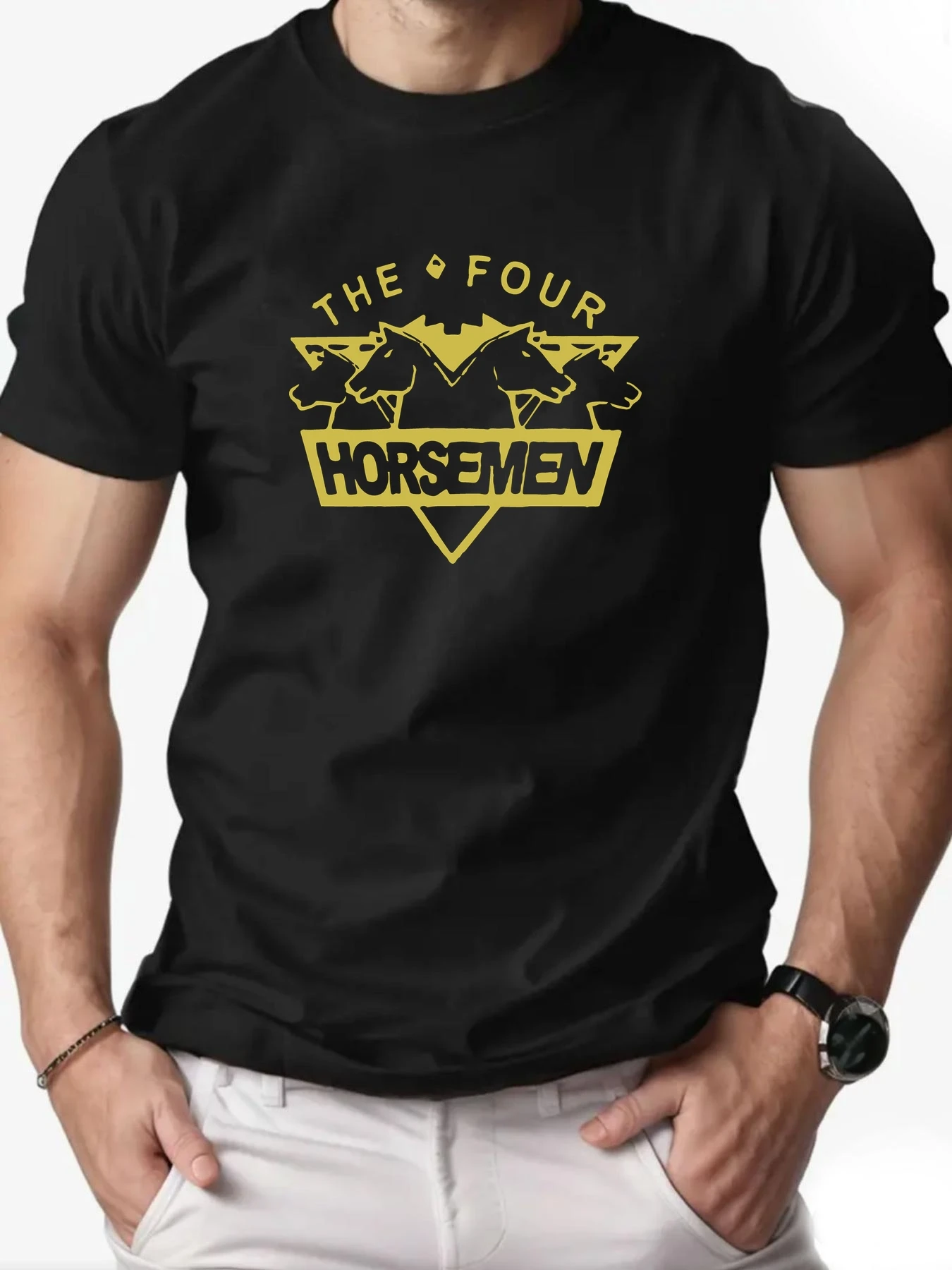 

Men t-shirt 100% Cotton HORSEMEN Pattern Print Round Neck Breathable Streetwear Tee Casual Fashion High quality Clothing