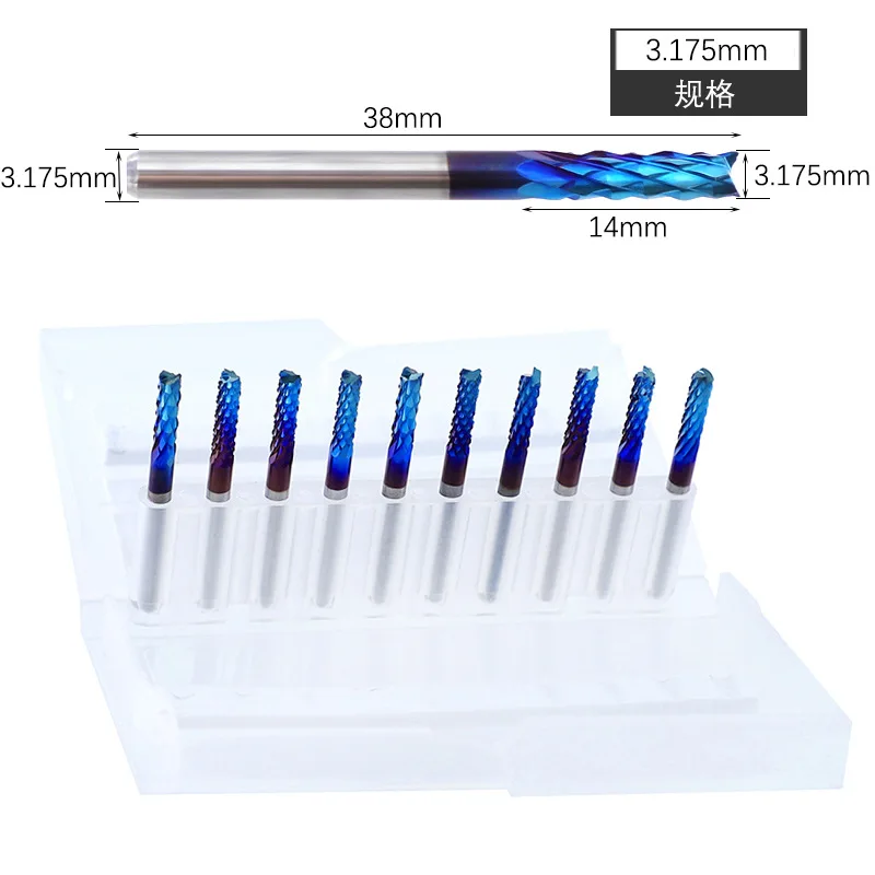 10 pz 0.5-3.175mm fresa in acciaio al tungsteno duro 3.175mm gambo rivestimento blu CNC router bit incisione bordo fresa fresa fresa