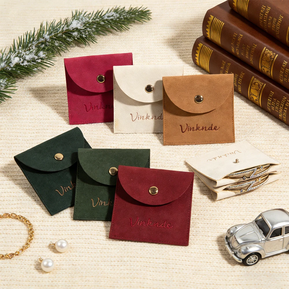 

Индивидуальный мешочек-конверт из микрофибры под замшу на кнопке с логотипом для хранения серег, ожерелий и браслетов