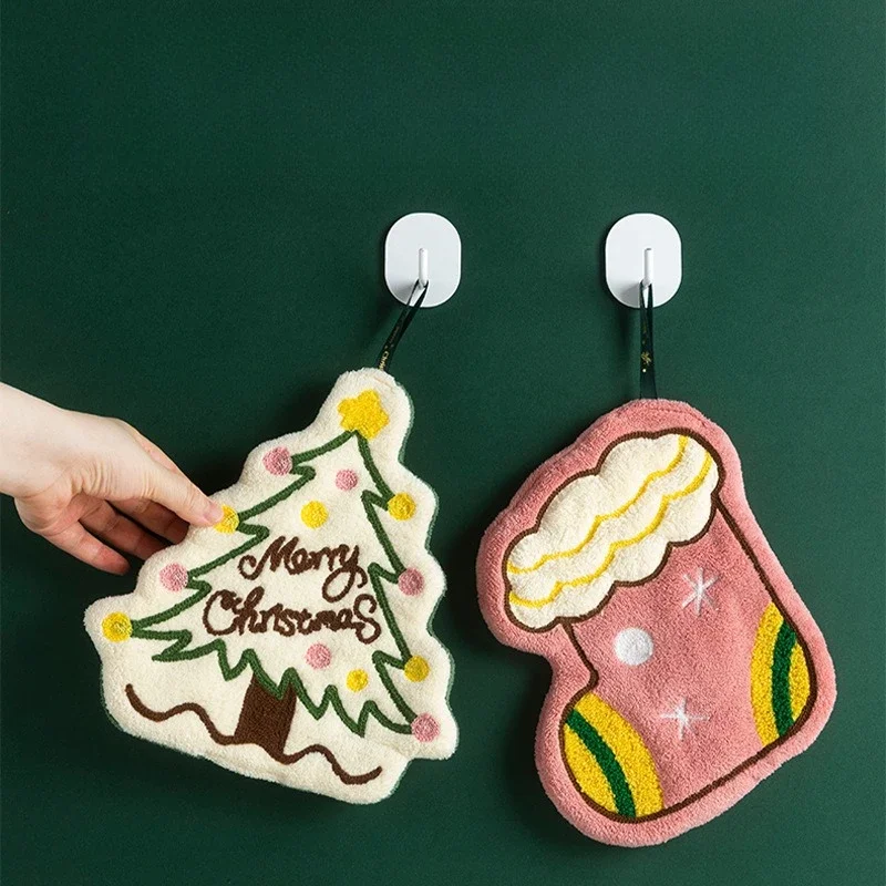 

Christmas Hand Towel Cartoon Christmas Tree Coral Fleece Towel Christmas Home Kitchen Bathroom Decoration Xmas Gifts