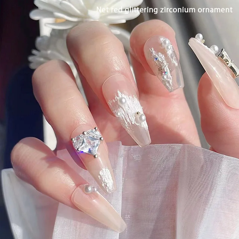 1Pc Popular Heart Zircon Nail Charms, Luxury Hand Inlaid Sparkly Rhinestones For Bridal DIY Stylish Press On Nail Decor