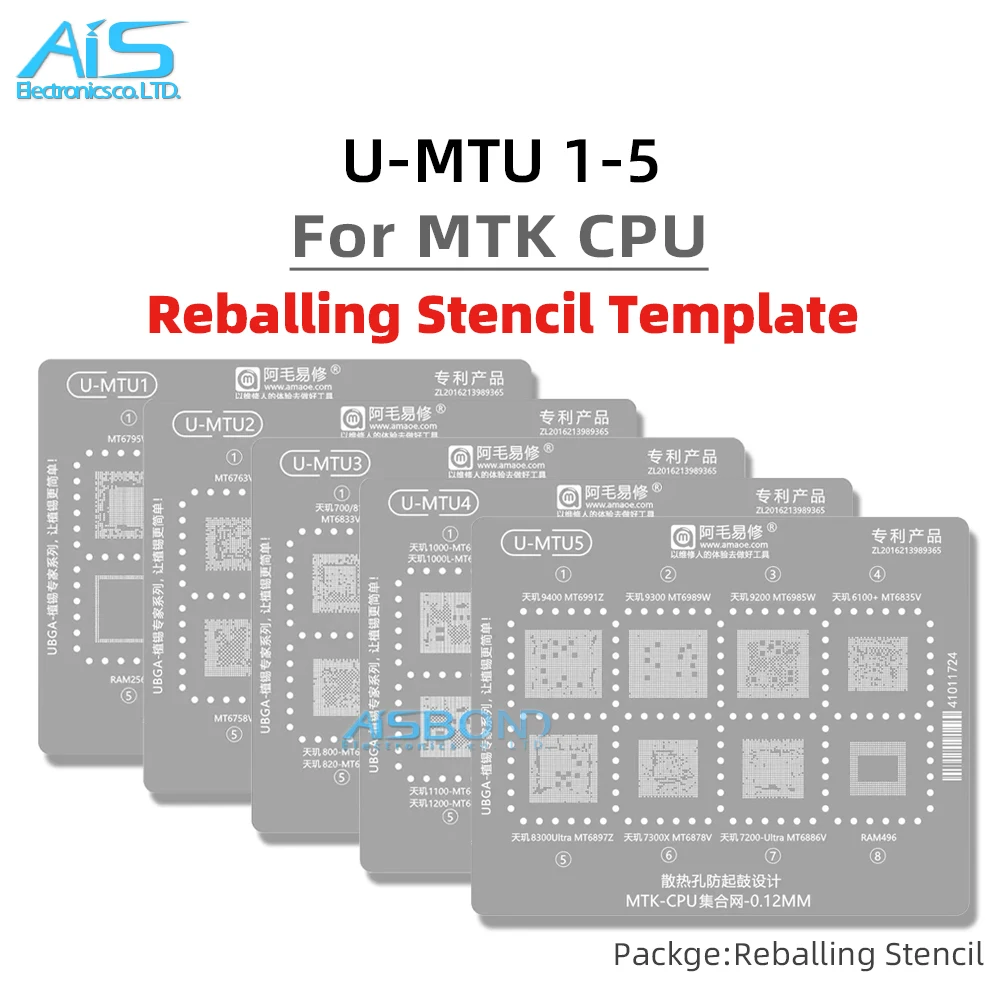 U-MTU 1-5 BGA Reballing Stencil dla procesorów Qualcomm MT6991Z MT6889Z MT6989W MT6893Z MT6983Z MT6833V MT6873V MT6761V MT6595W
