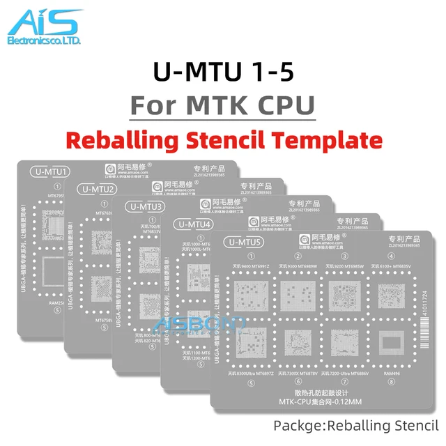 U-MTU 1-5 BGA Reballing Stencil dla procesorów Qualcomm MT6991Z MT6889Z MT6989W MT6893Z MT6983Z MT6833V MT6873V MT6761V MT6595W