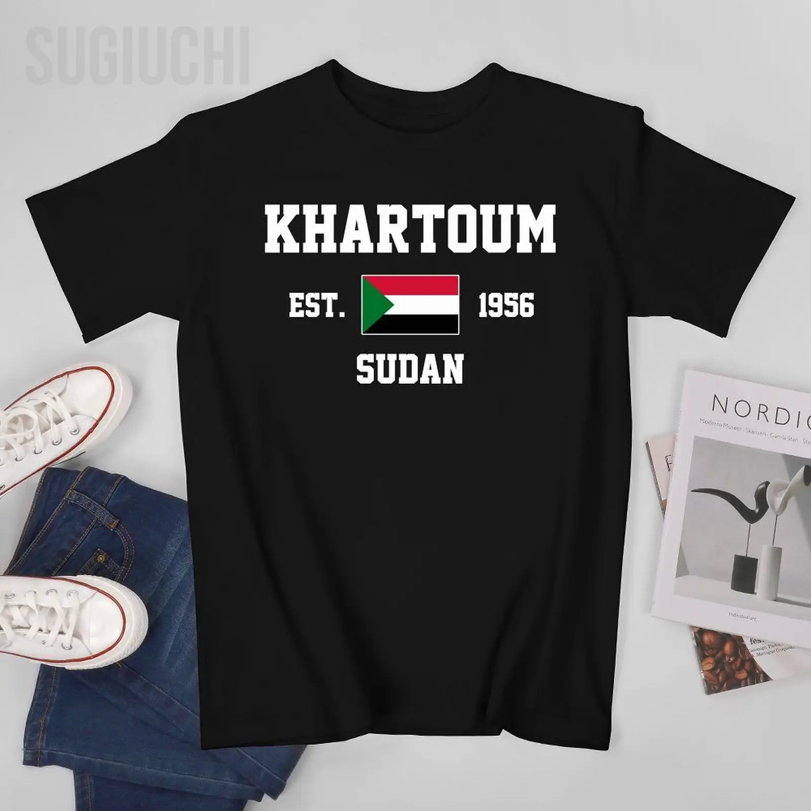 Patriotic Flag Sudan EST.1956 Khartoum Men Tshirt Tees T-Shirt O-neck T Shirts Women Boys Clothing 100% Cotton