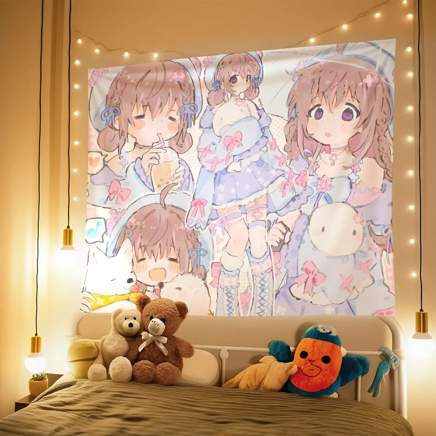 Niedlicher Wandteppich im japanischen Stil mit Mädchenmotiv, dekorativer Wandbehang als Hintergrund für Mädchenwohnheime und Schlafzimmer – Schlafzimmerdekoration