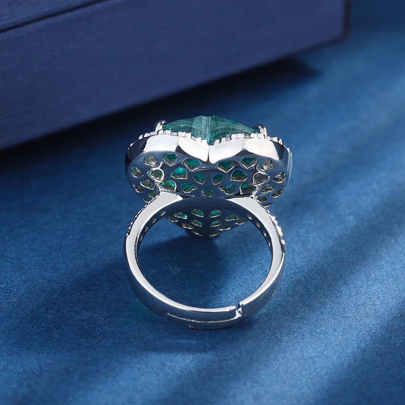 EYIKA Luxury Brazil Green Blue Paraiba Tourmaline Heart Pendant Necklace Ring Earrings Fusion Stone Jewelry Set Gift for Women