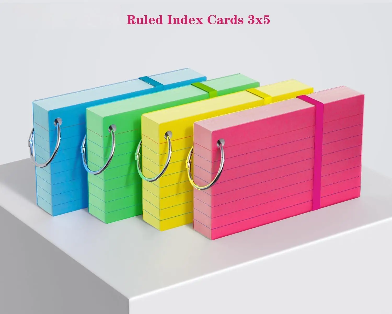 

New 200 PCS Colored Index Cards with Ring, 3x5‘’ Ruled Note Cards, Flash Cards for Studying, Office, Home, School