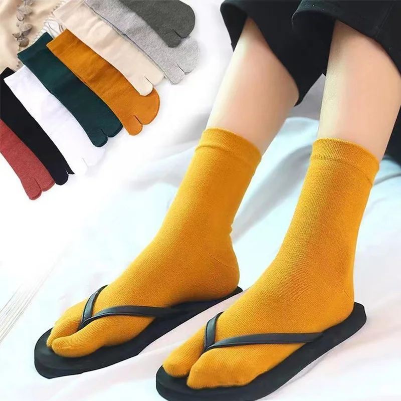 Japanese Cotton Tabi Socks Solid Color Harajuku Kimono Flip Flop Split Toe Socks Comfortable Breathable Two-toed Sock