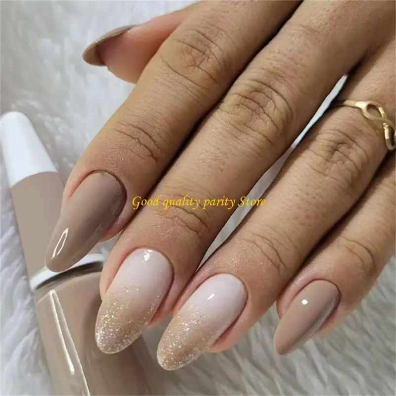 

M4YA 24PCS Glitters Нажмите на ногтевую миндальную форму искусственного градиента ногтей.
