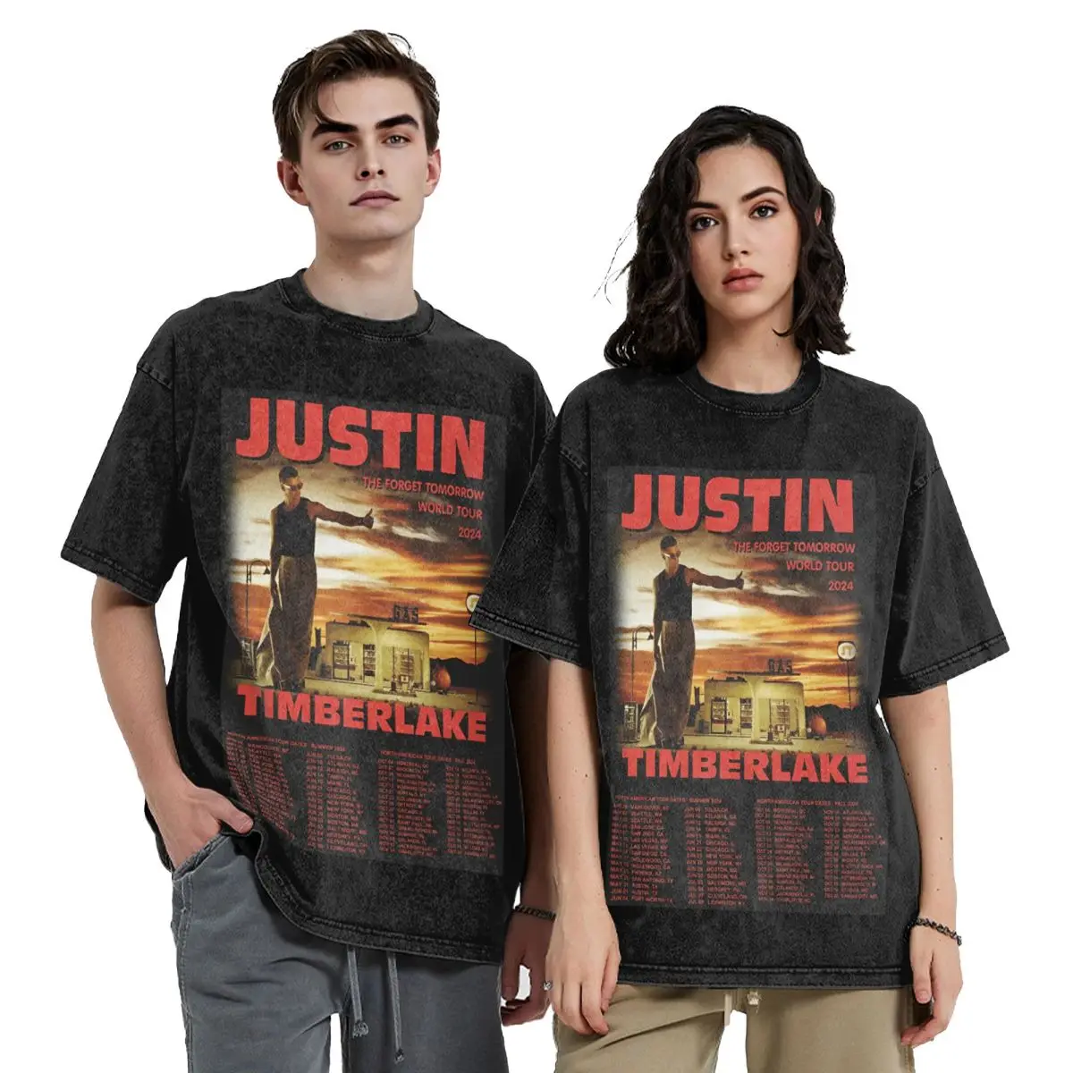 Justin Timberlake The Forget Tomorrow World Tour Washed T Shirt Streetwear for Men Women Vintage Tee Shirt Hiphop Streetwear