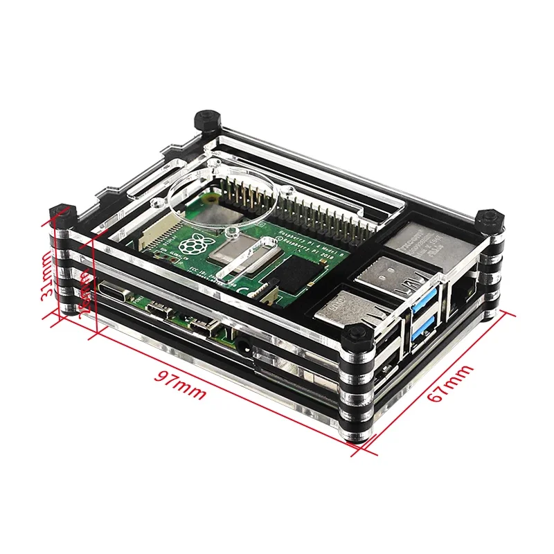 Raspberry Pi 4 Acrylic Case 9 Layer Protection Shell Optional Cooling Fan Heat Sink for Raspberry Pi 4 Model B Pi 4