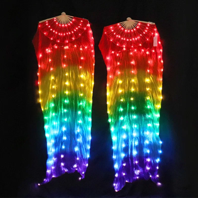 مراوح حريرية صينية LED 180 سنتيمتر للرقص الشرقي زوج واحد مع حجاب مروحة متكامل أصفر برتقالي أحمر أبيض اللون لعروض الحفلات #6