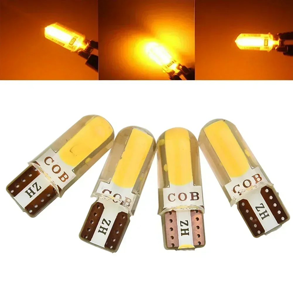 

4 Pcs 12v Interface T10 194 168 W5W COB LED Car Bus Silica Gel Clearance Light Bulbs Amber Lights Car Signal Replacement Parts