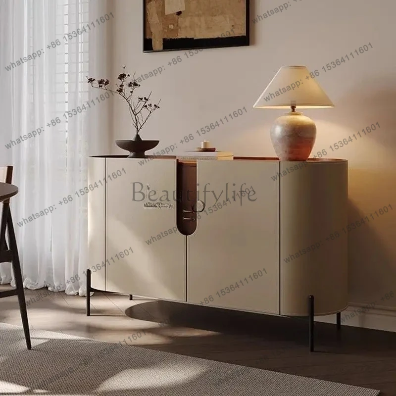 

medieval entrance dining side cabinet modern simple light luxury saddle leather simple entry living room bucket cabinet