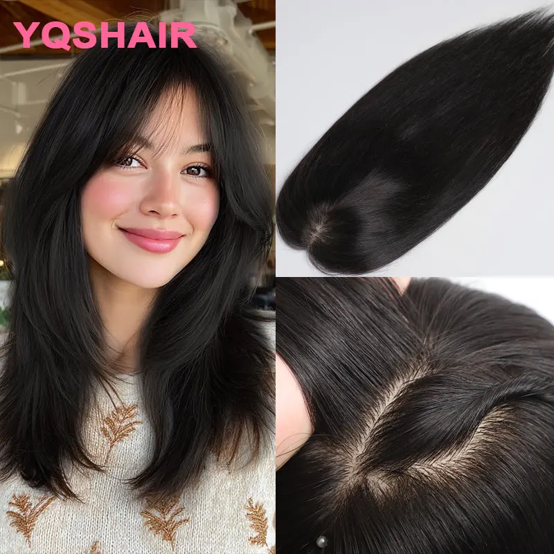 

24-дюймовый парик из натуральных человеческих волос с шелковой основой и полиуретановой окантовкой, натуральный черный цвет, для женщин, имитирующий естественную кожу головы, мягкий и комфортный.