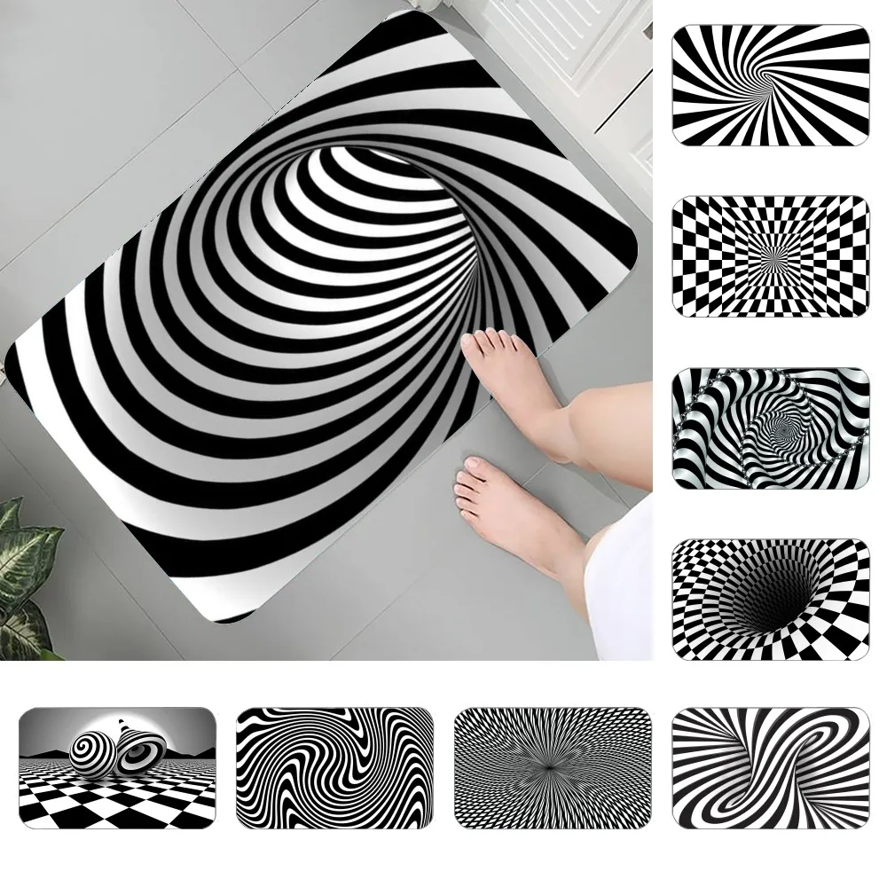 black and white 3d Floor Mat Graphic Printed Flannel Doormats for Bathroom Kitchen Entrance Carpet Home Decor