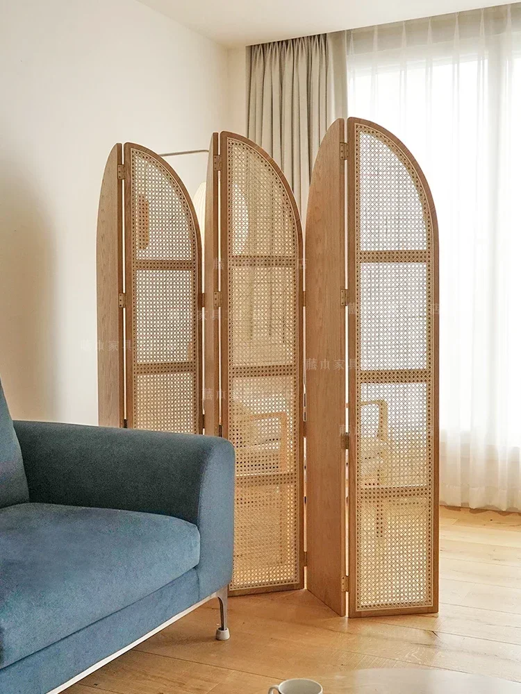 Living Room Entrance Cover Solid Wood Screen Rattan Hollow