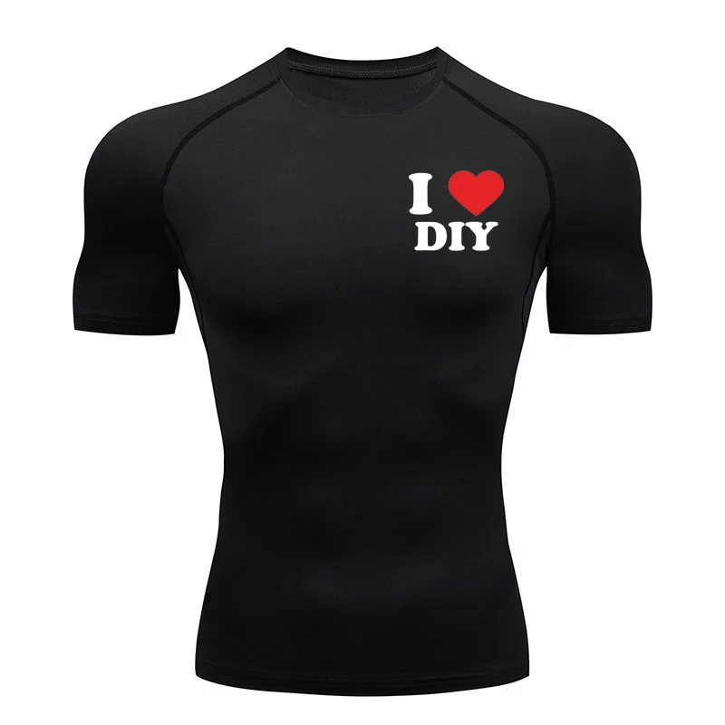 I Love DIY Custom Text Printed Couple Clothe Compression Shirt Men Gym Workout Sport Quick Dry Tshirt Breathble Casual Streetwer