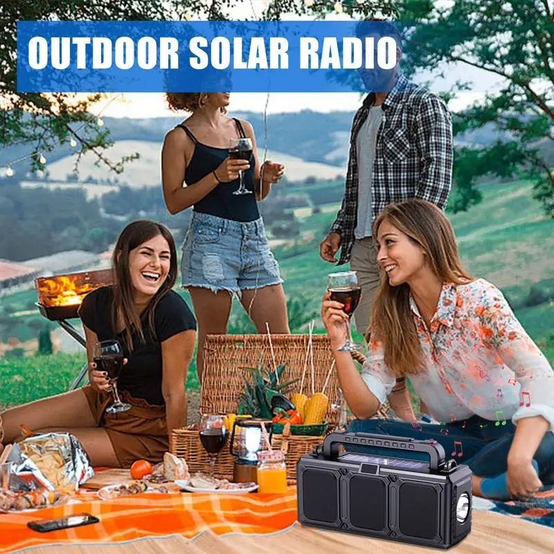 Portable Weather Radio 5000mAh AM/FM Handheld Solar Radio Flashlight Wireless Camping Outdoor Speaker Rechargeable Solar Powered