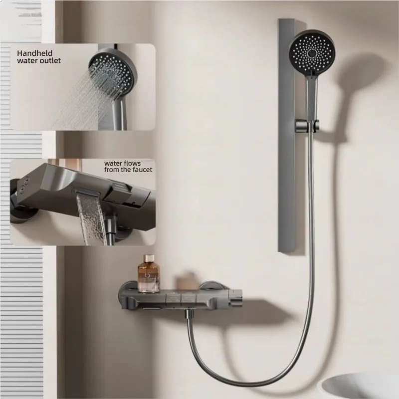 デザインシャワーシステムミキサーセット バスルームスマートシャワー蛇口 ピアノ滝シャワーヘッドセット