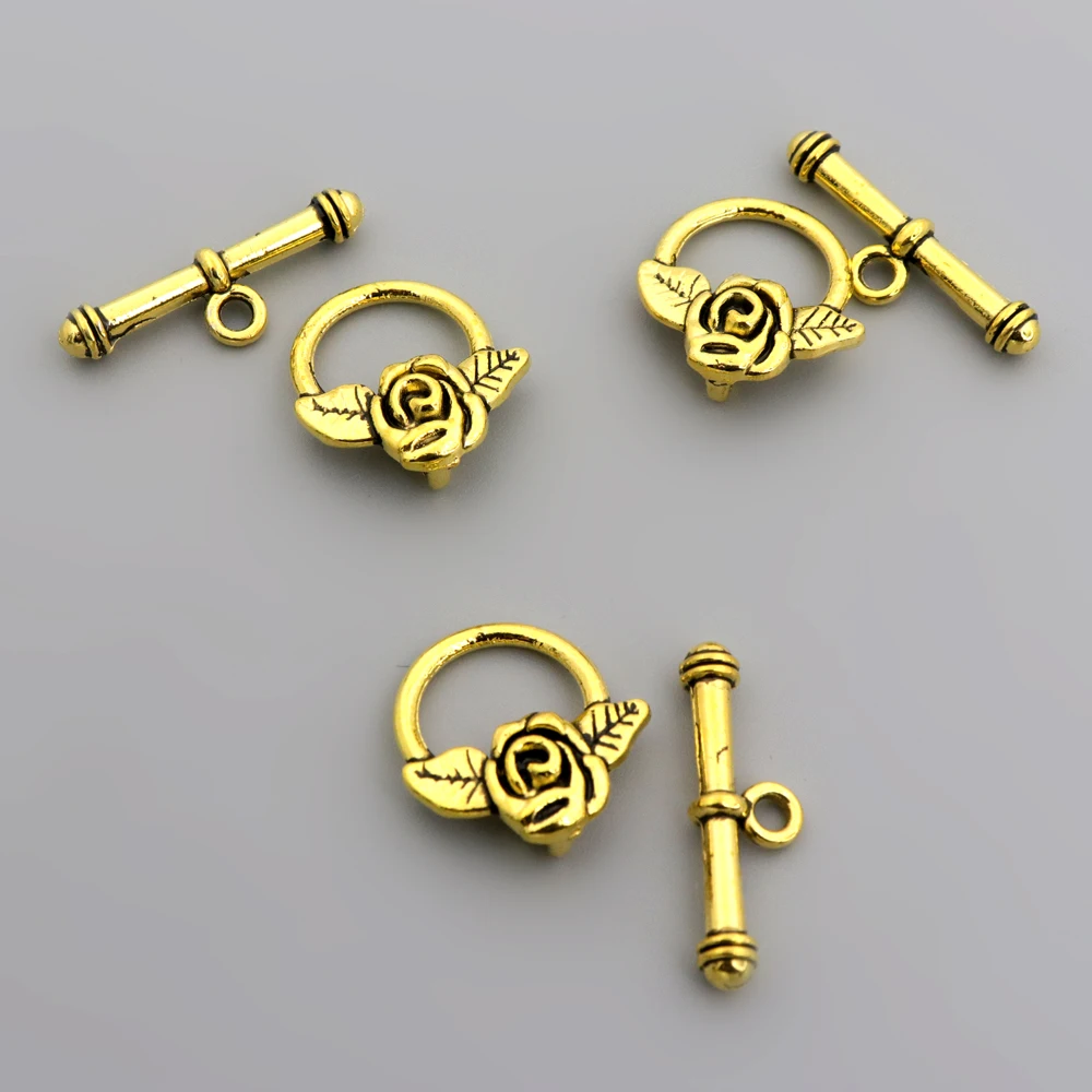 10 Sets/pack Metal Antique Gold Color Rose Flower OT Toggle Fastener For Jewelry Making Diy Accessories Wholesale Dropshipping