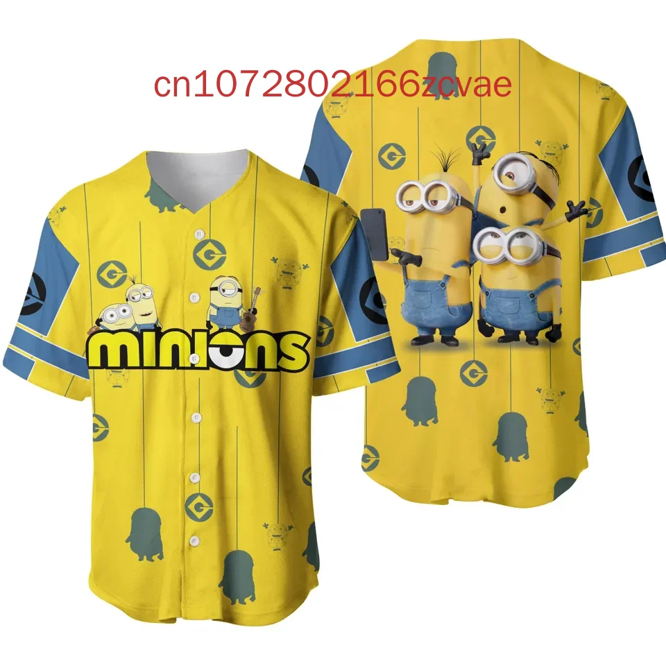 2024 New Cartoon Minion Baseball Uniform T Shirt Children's Summer Short-sleeved Boy Sportswear Girl Cute Pattern T-shirt