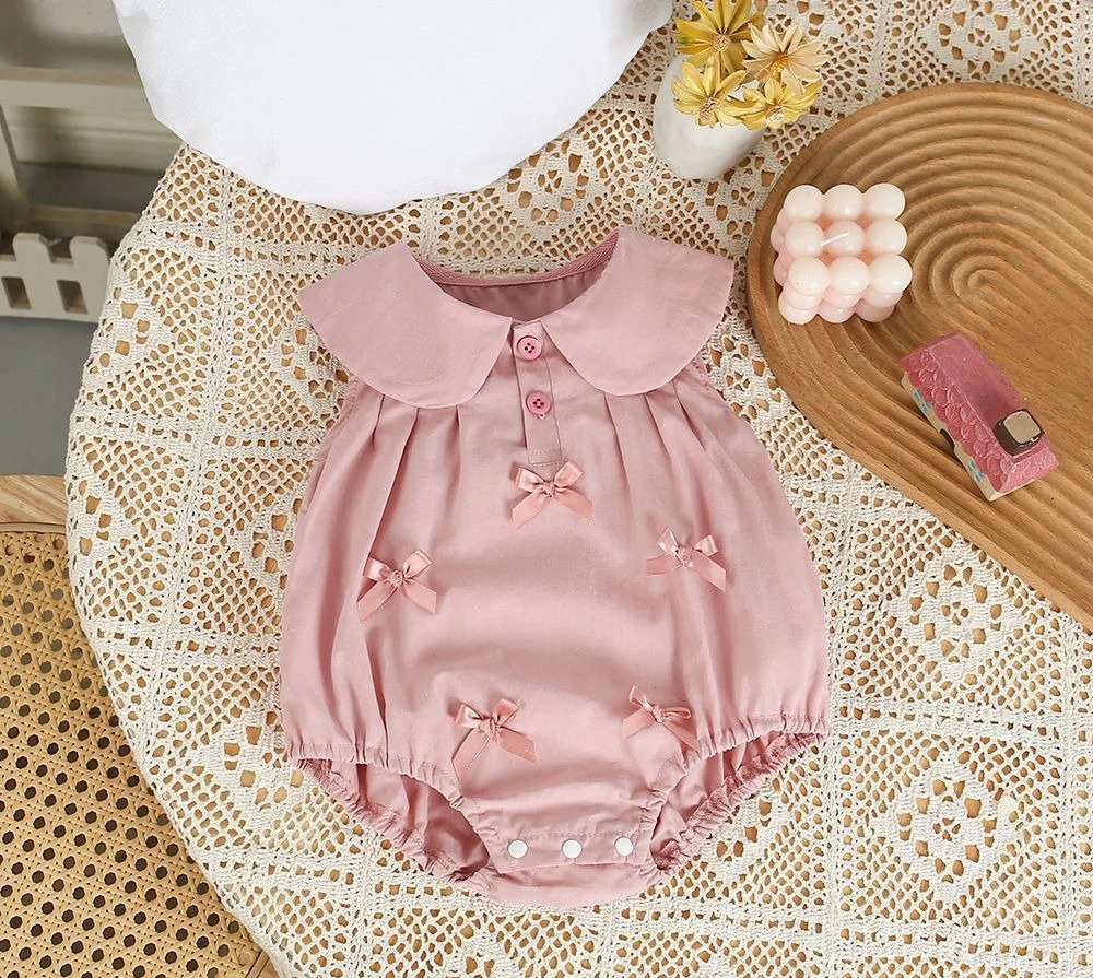 2025 Summer Thin Cute Princess Style Outfit Baby Girl Pink Butterfly New Collar Sleeveless Beautiful and Comfortable Rompers