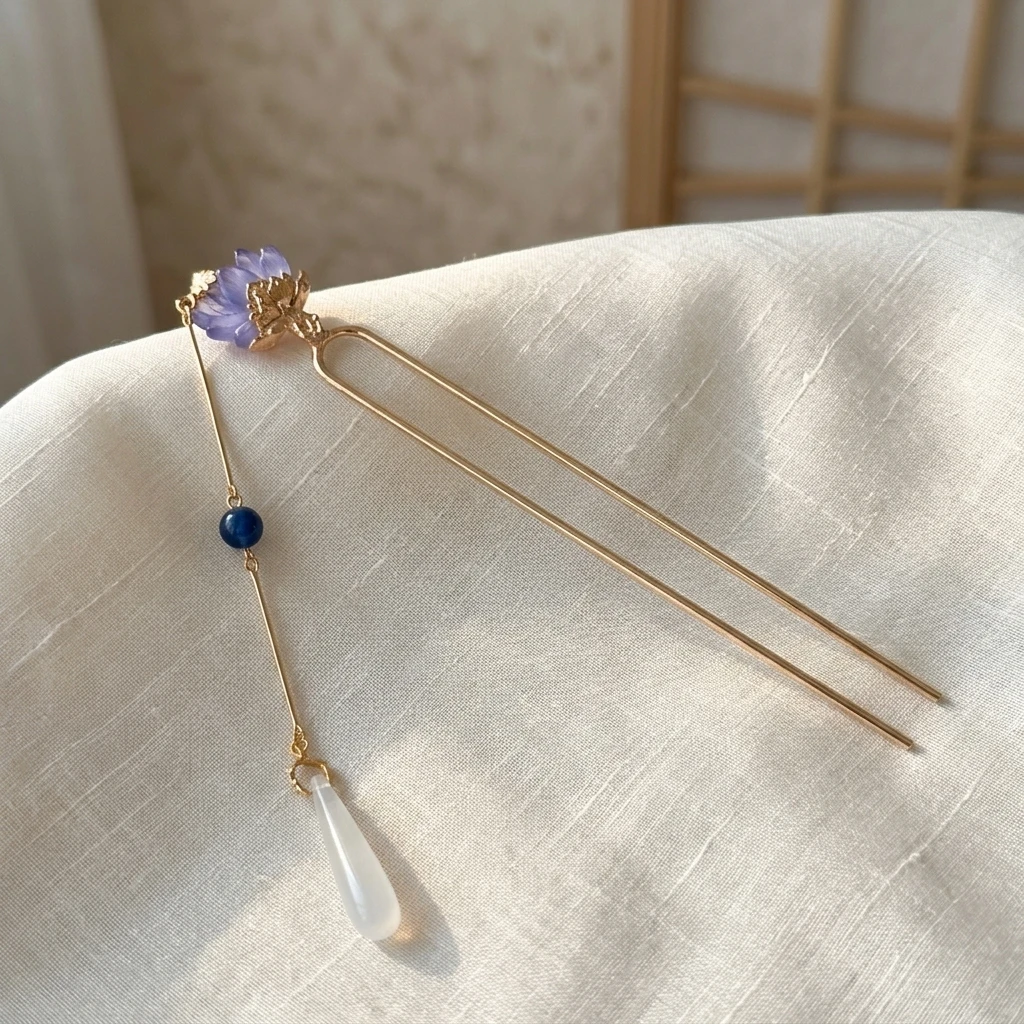 Hanbok Hair Pin - Antique Style Purple Lotus Tassel Hairpin