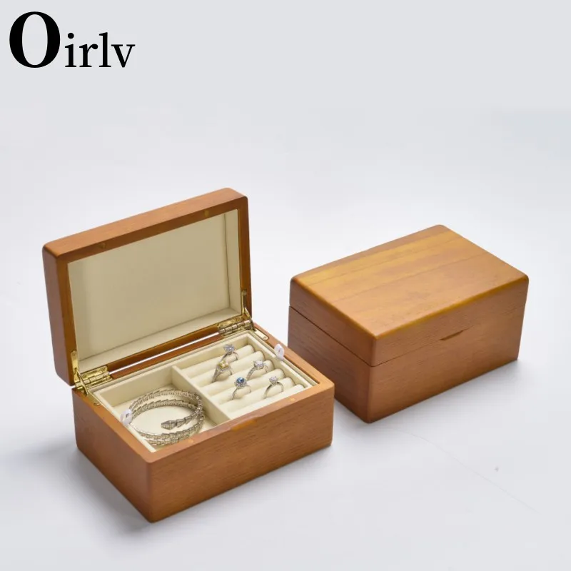 Oirlv Retro Solid Wood Jewelry Gift Box Square Wood Big Ring Earrings Organizer Storage Box Multifunction Jewelry Display Props