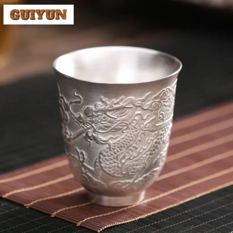 اليدوية الإغاثة مذهب الفضة السيراميك فنجان الشاي وعاء شاي فنجان شاي مجموعة الشاي تذوق العطر كوب Jianzhan ماستر الكؤوس الصينية Teaset #1
