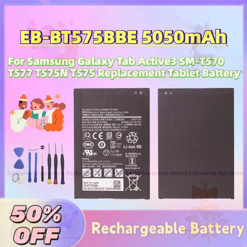 High-Quality EB-BT575BBE 5050mAh 3.85V Battery for Samsung Galaxy Tab Active3 SM-T570 T577 T575N T575 Replacement Tablet Battery