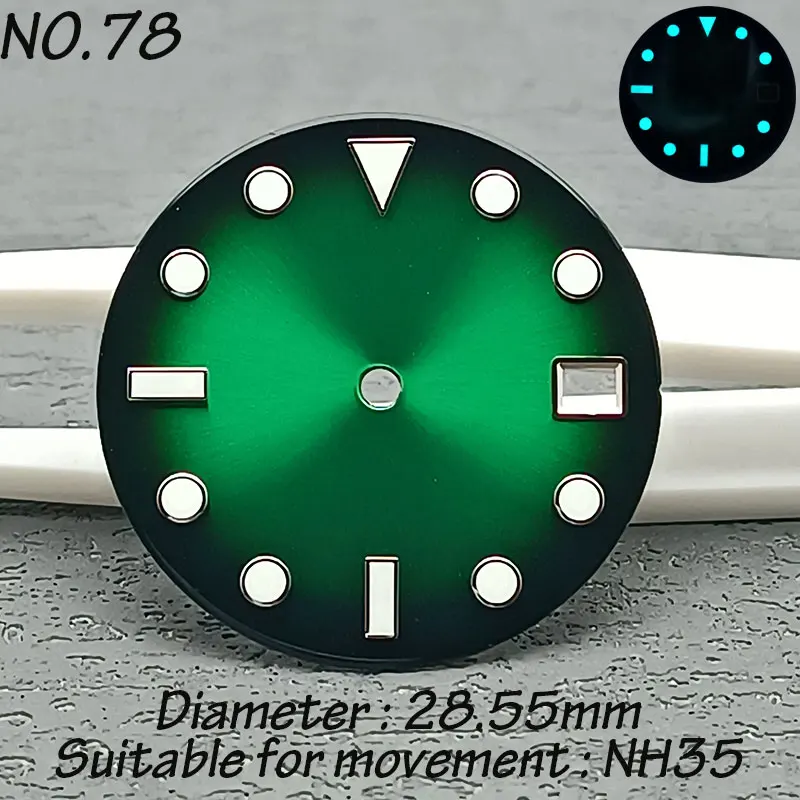 28.55mm Single calendar Watch dial C3 Super blue luminous dial for NH35 automatic movement assembly parts customizable logo