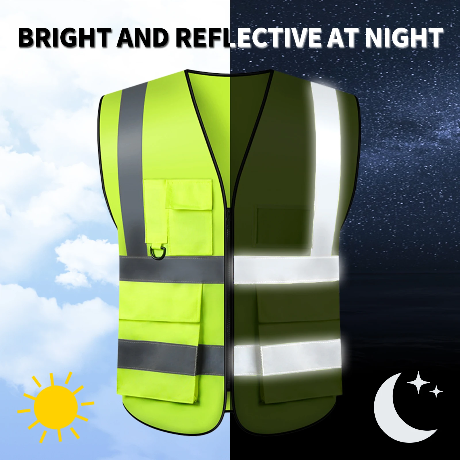 Reflective Safety Vest, High Visibility Reflective Vest with 5 Pockets Front for Men/Women, Meets ANSI/ISEA Standards