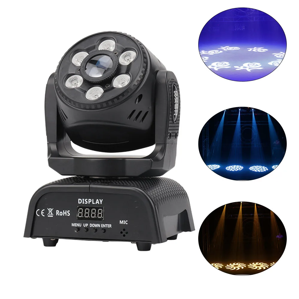 6 Eyes Mini Pattern Gobo Moving Head LED Wash Stage Lighting Professional DMX512 For Disco DJ Music Party KTV Nightclub Lights